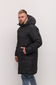 Черная зимняя стеганая мужская куртка с капюшоном К-1175