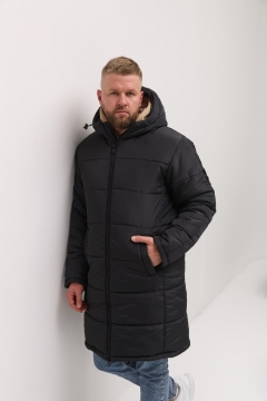 Черная зимняя стеганая мужская куртка с капюшоном К-1175