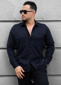 Модная черная рубашка мужская с карманом Р-1353