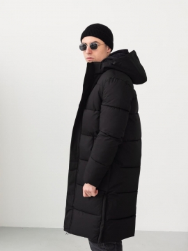 Зимняя мужская удлиненная стеганая куртка с капюшоном К-1201
