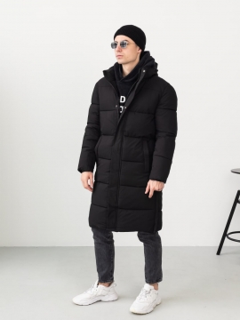 Зимняя мужская удлиненная стеганая куртка с капюшоном К-1201