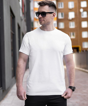 Белая однотонная базовая мужская футболка Pobedov Ф-1372