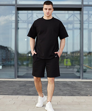 Черный летний оверсайз комплект шорты и футболка К-835