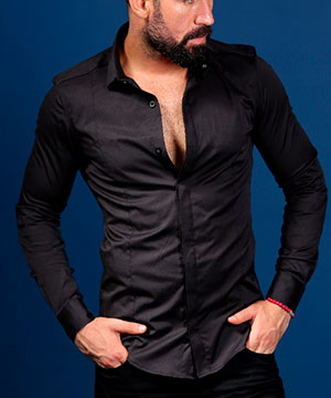 Черная мужская однотонная рубашка с длинным рукавом Р-660