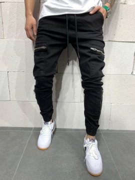 Черные джинсы со змейками и карманами D-299