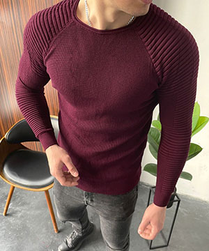 Бордовый мужской свитер с ребрами на плечах Т-498