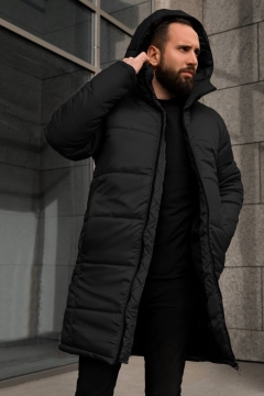 Черная мужская удлиненная зимняя куртка К-868