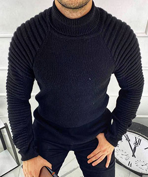 Чорний чоловічий теплий светр із високим горлом Т-795