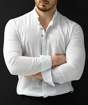 Белая мужская рубашка с текстурой под лен Р-1272