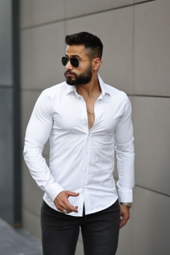 Классическая мужская приталенная белая рубашка Р-1289