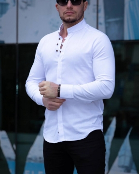 Стильная белая мужская однотонная рубашка Р-1308