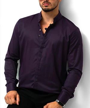 Модная приталенная фиолетовая рубашка с длинным рукавом Р-1314