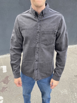 Джинсовая мужская серая рубашка с длинным рукавом Р-1326
