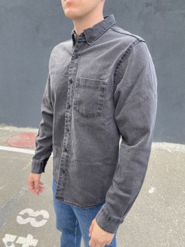 Джинсовая мужская серая рубашка с длинным рукавом Р-1326