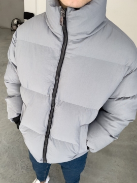 Модная серая короткая зимняя куртка на еврозиму К-1187