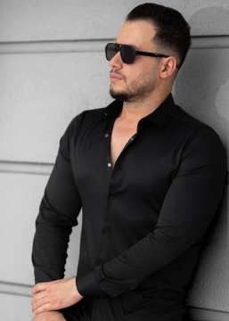 Черная мужская рубашка на кнопках с длинным рукавом Р-1345