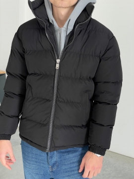 Стильна чорна стьобана курточка на євро зиму К-1200