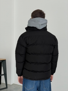Стильна чорна стьобана курточка на євро зиму К-1200