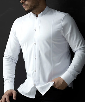 Біла строга приталена сорочка з довгим рукавом Р-1355