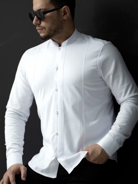 Белая строгая приталенная рубашка с длинным рукавом Р-1355