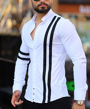 Белая стильная рубашка с черными полосами Р-1363