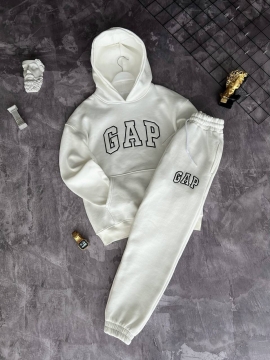 Белый теплый мужской брендовый спортивный костюм Gap на флисе К-810
