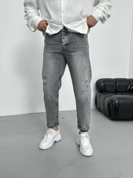 Серые мужские джинсы с потертостями и дырками Д-805