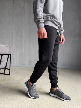 Черные спортивные мужские штаны с белым шнурком Б-594