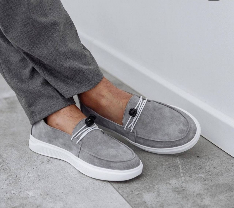 Сірі чоловічі лофери з натуральної замші Т-932