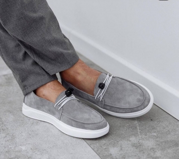 Сірі чоловічі лофери з натуральної замші Т-932