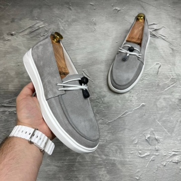 Сірі чоловічі лофери з натуральної замші Т-932