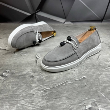 Сірі чоловічі лофери з натуральної замші Т-932