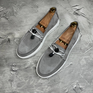 Сірі чоловічі лофери з натуральної замші Т-932