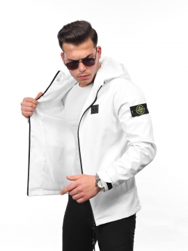 Белая мужская ветровка Stone Island с капюшоном К-1307