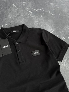 Черная мужская футболка поло Boss на пуговицах Ф-1483