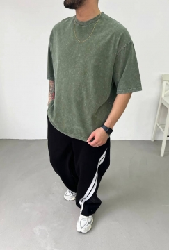 Модна футболка Acid Wash вільного крою у зеленому кольорі Ф-1507