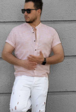 Стильная мужская летняя рубашка воротник стойка Р-1520