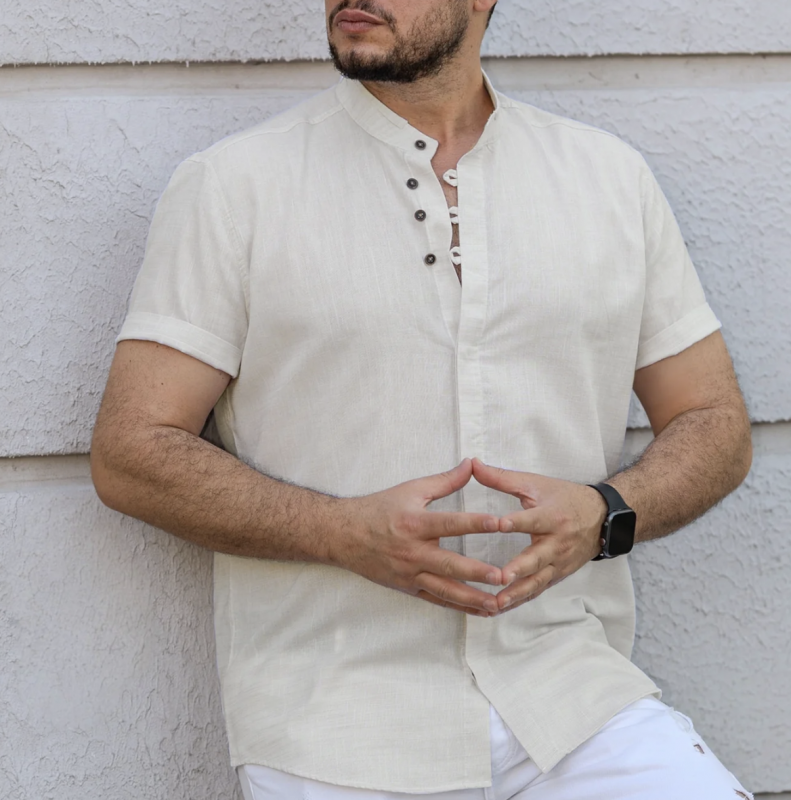 Світло бежева чоловіча сорочка під льон Р-1527