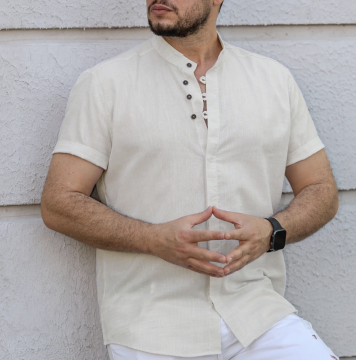 Світло бежева чоловіча сорочка під льон Р-1527