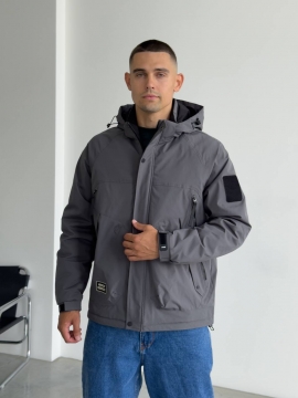 Мужская осенняя куртка с капюшоном в оттенке графит К-1455