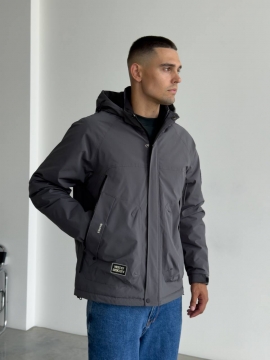 Мужская осенняя куртка с капюшоном в оттенке графит К-1455