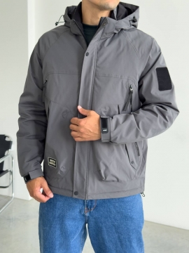 Мужская осенняя куртка с капюшоном в оттенке графит К-1455