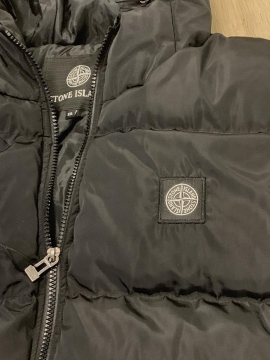 Чорна чоловіча куртка Stone Island на осінь зиму (білий логотип) К-885-1