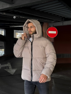 Куртка бежева чоловіча зимова на пуху з капюшоном К-1467