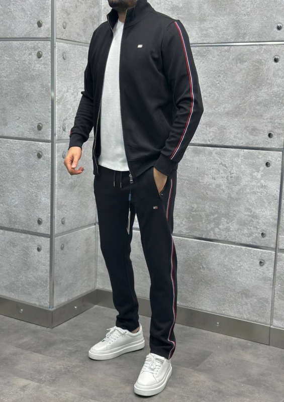 Черный брендовый костюм Tommy с кофтой на змейке К-952