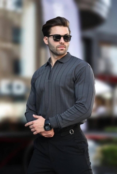 Мужская стильная легкая кофта с молнией под шею в цвете графит Т-1275