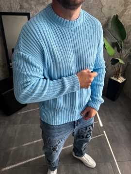 Модний блакитний светр на осінь вільного крою Т-1281