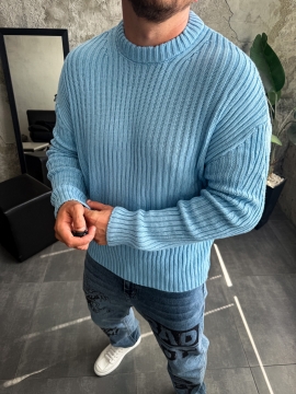 Модний блакитний светр на осінь вільного крою Т-1281