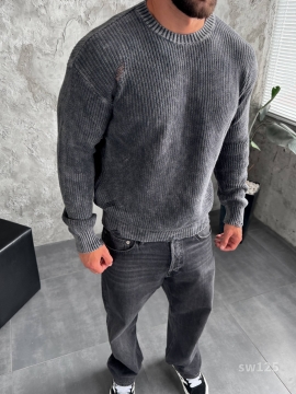 Темно серый модный рваный свитер свободного кроя Т-1282