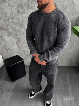 Темно серый модный рваный свитер свободного кроя Т-1282